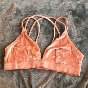 Pink velvet bra and underwear